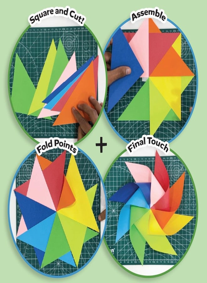 iCraft Origami Pinwheel & Paper Fan Craft Set for Kids 5-12 - All-in-One Craft Kit for Kids Activity, Paper Craft Kit with Instructions, Vibrant Paper, Handles, Tape - Ages 5 and Up - Image 4